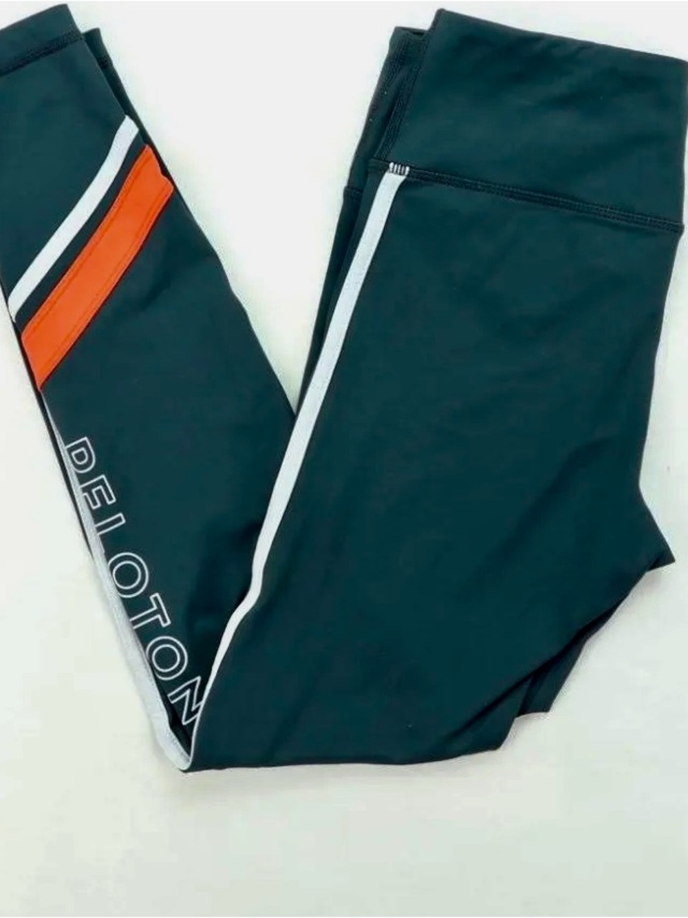 Peloton Vimmia Leggings with White & Orange Accent Stripes